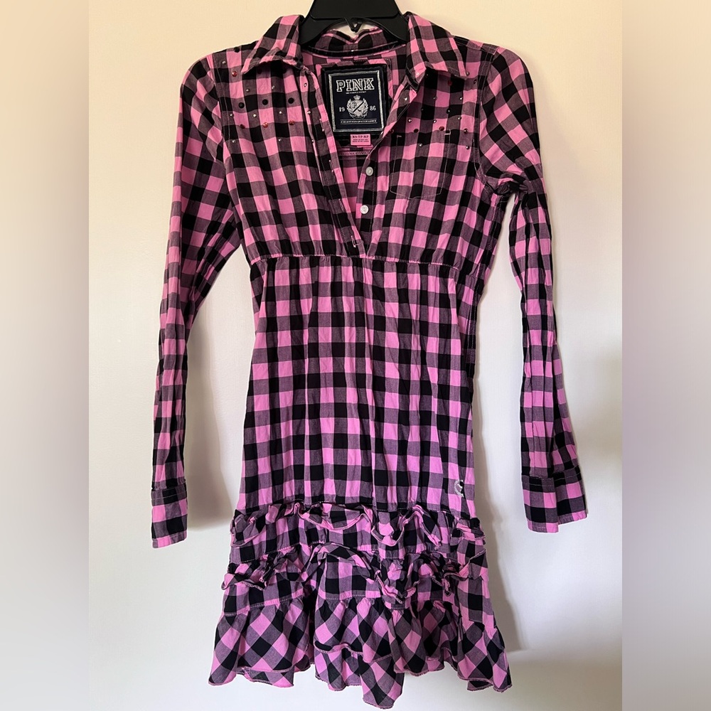 Pink Plaid Country Dress XS